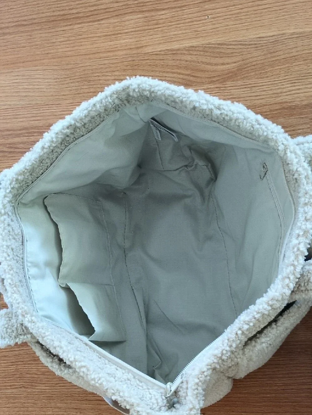 Cream Teddy Tote Diaper Bag with Adjustable Strap